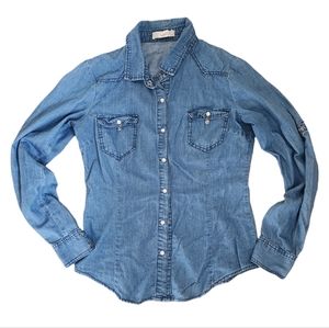 Vintage denim snap bottom top small